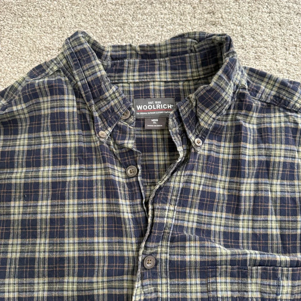 Woolrich Mens Flannel Button Up Shirt Long Sleeve Plaid XL Deep Navy Outdoor - Picture 5 of 9